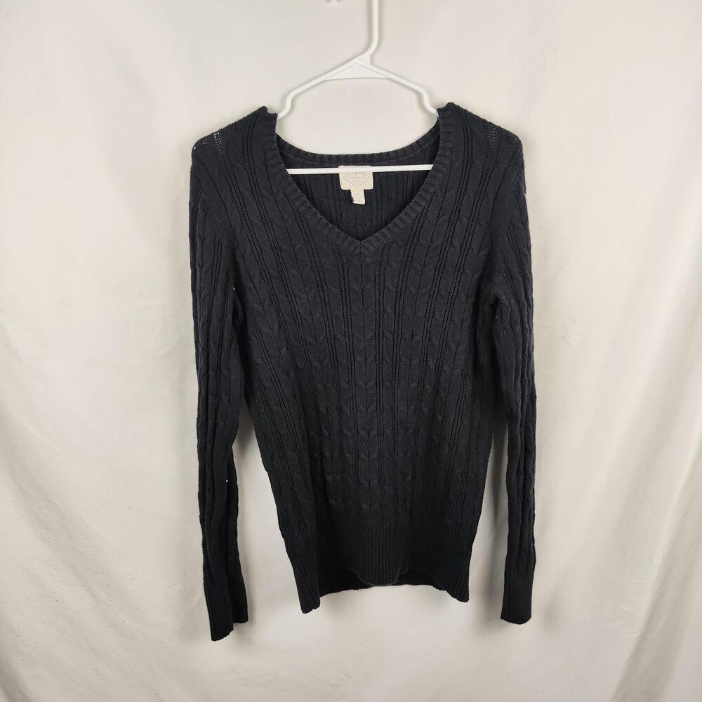 St. John's Bay Sweater Womens Medium Blue Cable Knit V Neck Pullover Long Sleeve